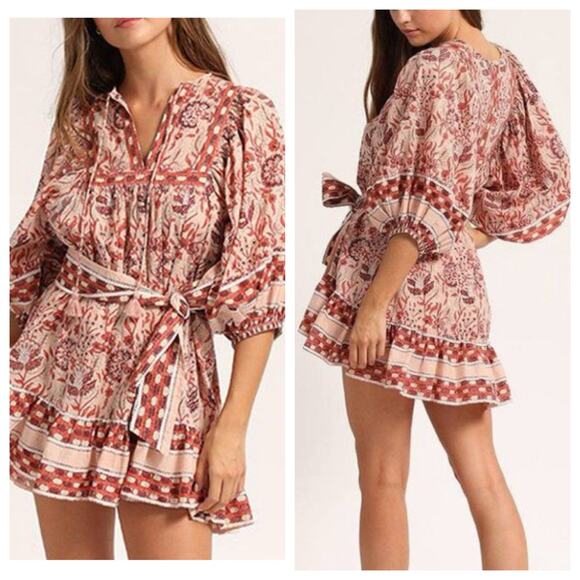 Cleobella Mini Dress Brown Floral - Picture 2 of 9